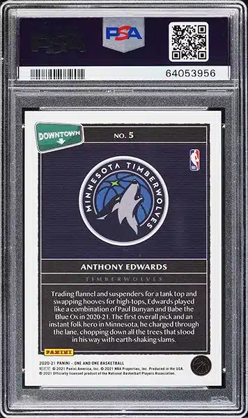 2020 Panini One And One Downtown Anthony Edwards ROOKIE #5 PSA 10 GEM MINT back side