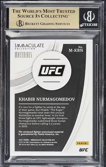 2021 Immaculate Collection UFC Platinum Khabib Nurmagomedov PATCH 1/1 back side