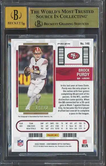 2022 Contenders Optic Cracked Ice Ticket Brock Purdy RC /22 BGS 9.5 back side