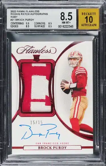 2022 Panini Flawless Ruby Brock Purdy ROOKIE PATCH AUTO 15/15 ##RPA-BP BGS 8.5