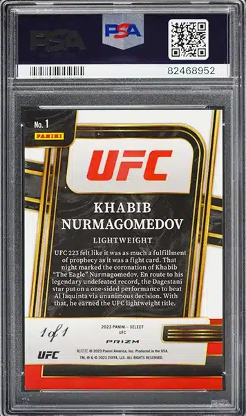 2023 Select UFC And New! Black Khabib Nurmagomedov 1/1 #1 back side