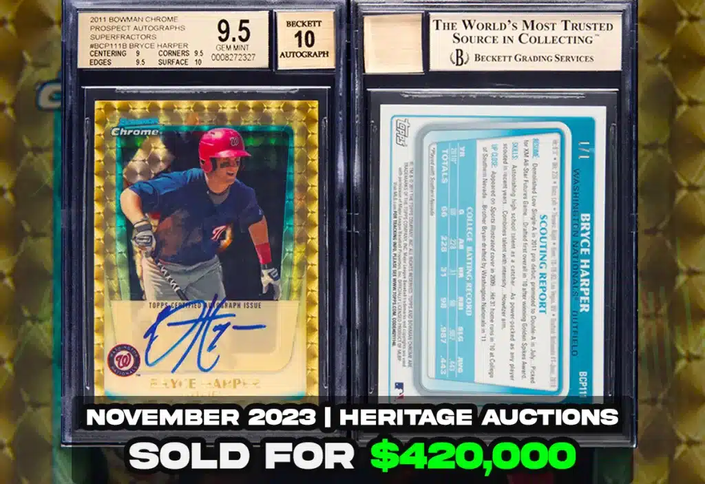 Bryce Harper's Bowman Chrome Superfractor sells for $420,000 2011 Superfractor 1/1 autograph prospect RC
