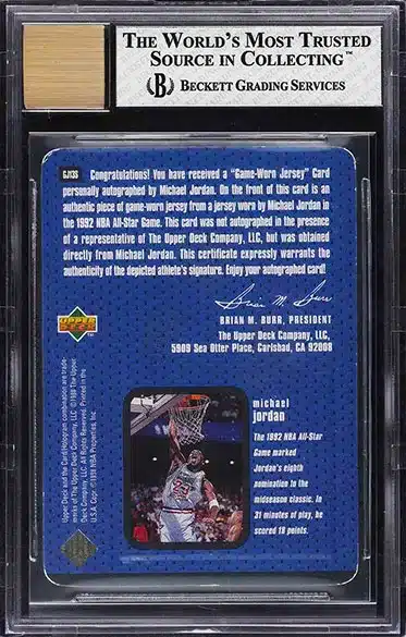 Michael Jordan Game-Worn Jersey Card Example Back Side