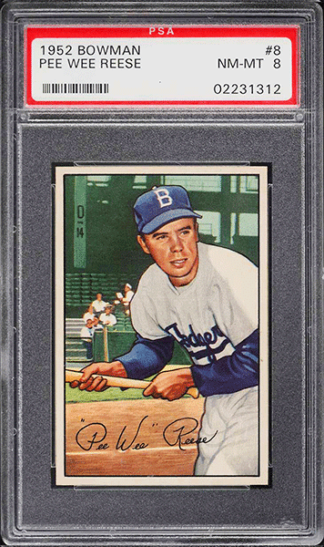 1952 Bowman Pee Wee Reese baseball card #8 graded PSA 8