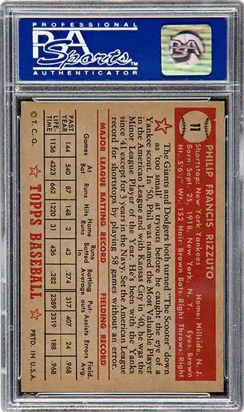 1952 Topps Phil Rizzuto #11 PSA 8 NM-MT back side