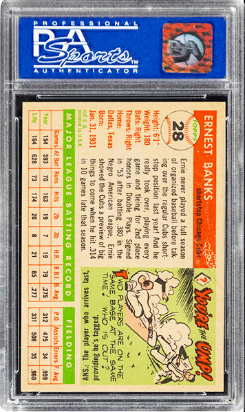 1955 Topps Ernie Banks baseball card #28 graded PSA 9 MINT back side