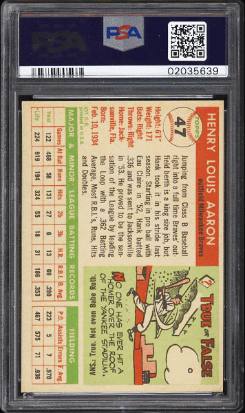 1955 Topps Hank Aaron #47 PSA 9 MINT back side