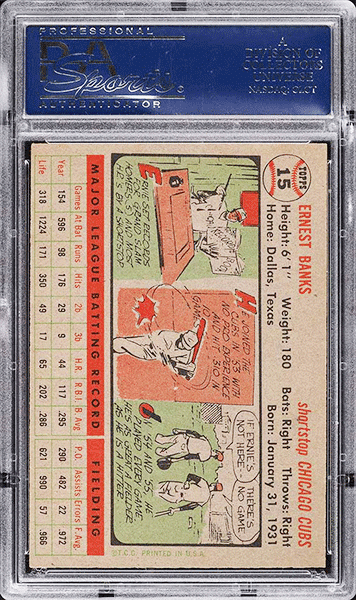 1956 Topps Ernie Banks baseball card #15 graded PSA 8 NM-MT back side