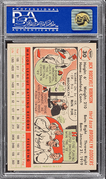 1956 Topps Jackie Robinson WHITE BACK baseball card #30 graded PSA 9 back side