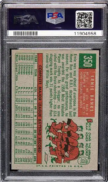 1959 Topps Ernie Banks baseball card #350 graded PSA 9 MINT back side