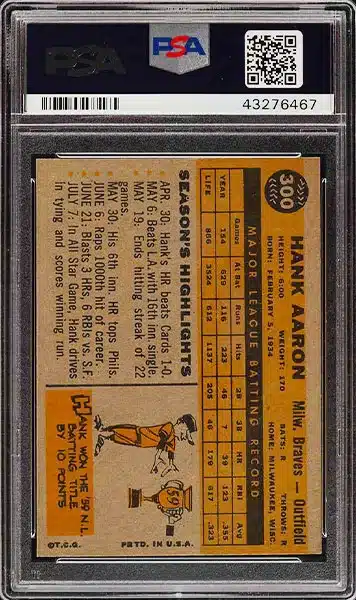 1960 Topps Hank Aaron #300 PSA 8 NM-MT back side