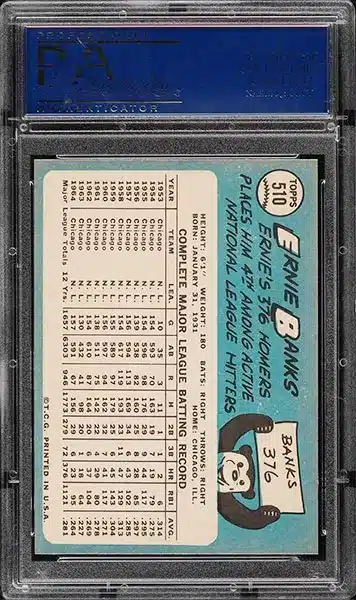 1965 Topps Ernie Banks baseball card #510 graded PSA 9 MINT back side