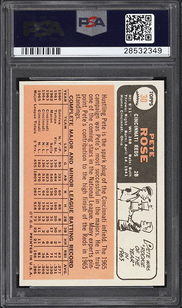 1966 Topps Pete Rose baseball card #30 PSA 9 MINT back side