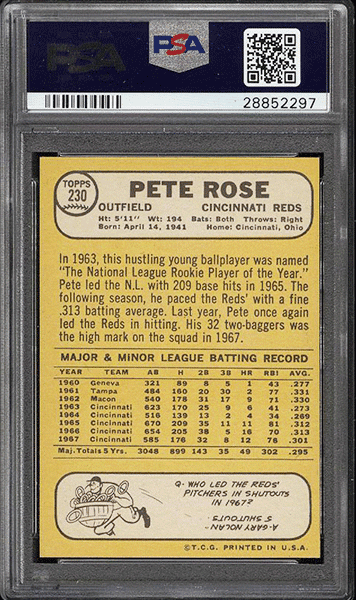 1968 Topps Pete Rose baseball card #230 PSA 9 MINT back side