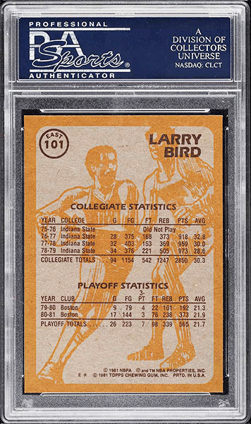 1981 Topps Basketball Larry Bird EAST #101 PSA 10 GEM MINT back side
