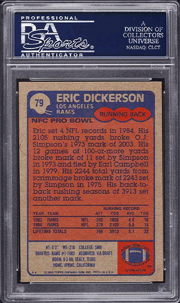 1985-Topps-Football-Eric-Dickerson-ALL-PRO-#79-PSA-10 back side
