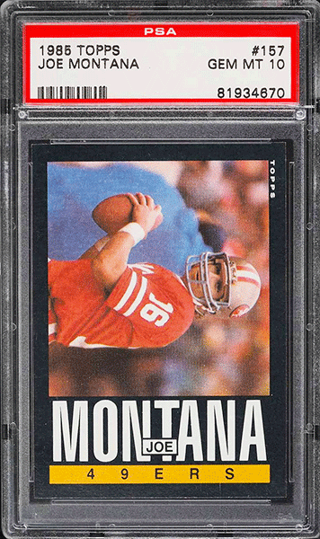 1985-Topps-Football-Joe-Montana-football-card-#157-graded-PSA-10