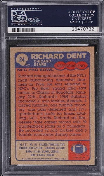 1985-Topps-Football-Richard-Dent-ROOKIE-RC,-ALL-PRO-#24-PSA-10 back side