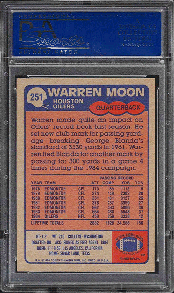 1985-Topps-Football-Warren-Moon-ROOKIE-football-card-#251-graded-PSA-10 back side