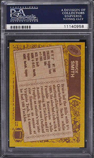 1986 Topps Football Bruce Smith ROOKIE RC #389 PSA 10 back side
