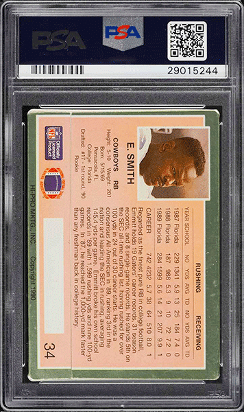 1990 Action Packed Rookie Update Emmitt Smith ROOKIE #34 PSA 10 GEM MINT back side