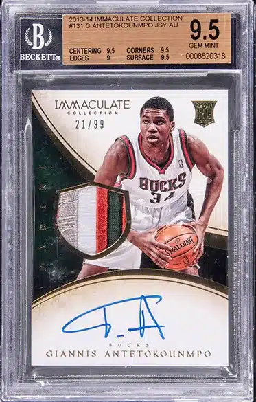 2013 Panini Immaculate Collection Giannis Antetokounmpo rookie patch autograph graded BGS 9.5