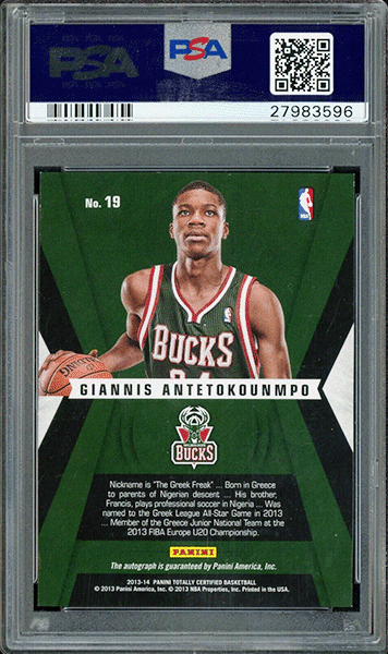 2013 Totally Certified Roll Call Giannis Antetokounmpo RC AUTO #19 PSA 10 back side