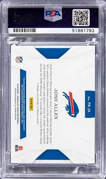 2018 Immaculate Collection Premium Josh Allen ROOKIE PATCH AUTO /99 graded PSA 10 back side