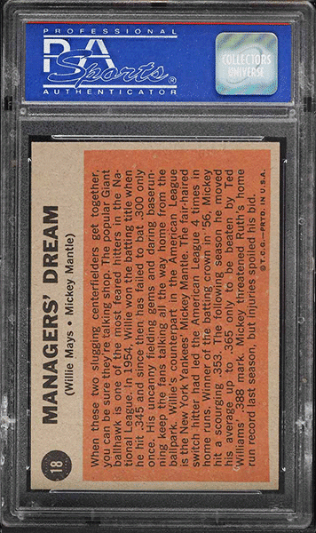 1962 Topps Mickey Mantle & Willie Mays MANAGERS DREAM #18 PSA 8 back side