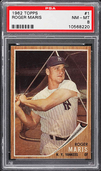 1962 Topps Roger Maris baseball card #1 graded PSA 8