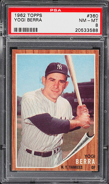 1962 Topps Yogi Berra baseball card #360 graded PSA 8