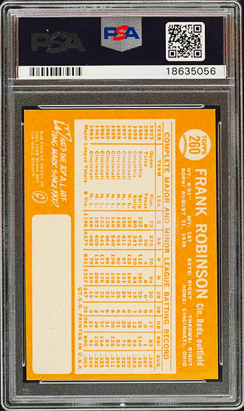 1964 Topps Frank Robinson baseball card #260 graded PSA 9 back side