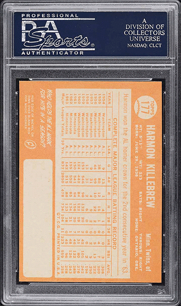 1964 Topps Harmon Killebrew baseball card #177 graded PSA 9 back side