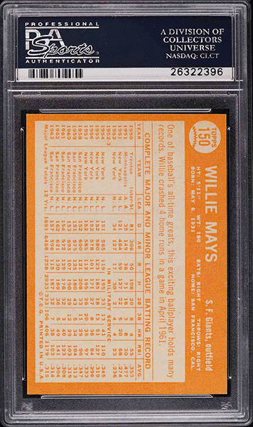 1964 Topps Willie Mays baseball card #150 graded PSA 9 back side