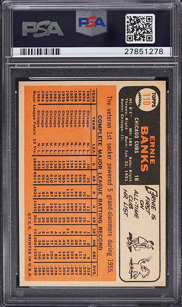 1966 Topps Ernie Banks #110 PSA 9 back side