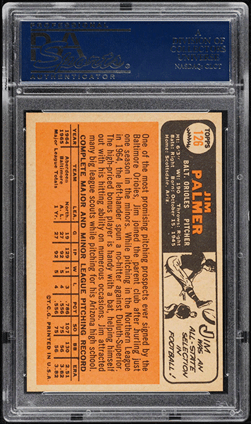 1966 Topps Jim Palmer ROOKIE baseball card #126 graded PSA 9 back side