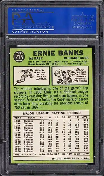 1967 Topps Ernie Banks #215 PSA 9 back side