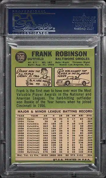 1967 Topps Frank Robinson #100 PSA 9 back side