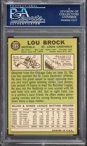 1967 Topps Lou Brock #285 PSA 9 back side