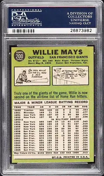 1967 Topps Willie Mays #200 PSA 9 back side