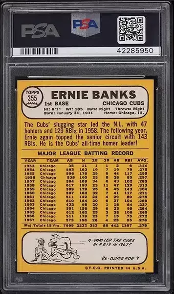 1968 Topps Ernie Banks #355 PSA 9 back side