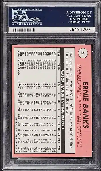 1969 Topps Ernie Banks #20 PSA 9 back side