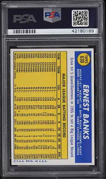 1970 Topps Ernie Banks #630 PSA 9 back side