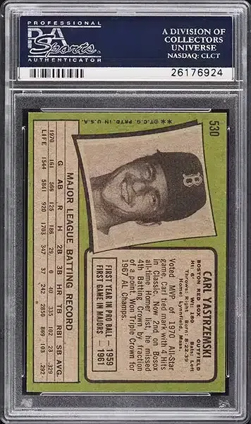 1971 Topps Carl Yastrzemski #530 PSA 9 back side