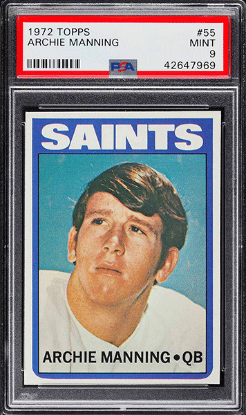 1972-Topps-Football-Archie-Manning-ROOKIE-#55-PSA-9