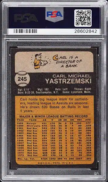 1973 Topps Carl Yastrzemski #245 PSA 9 back side