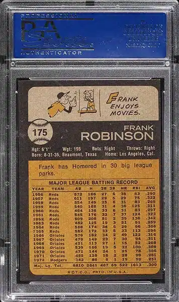 1973 Topps Frank Robinson #175 PSA 9 back side
