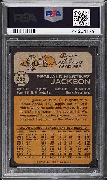 1973 Topps Reggie Jackson #255 PSA 9 back side