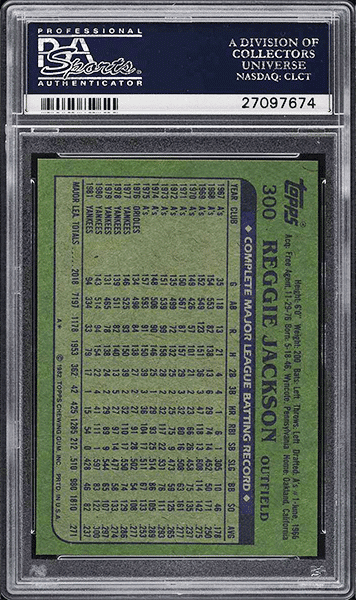 1982 Topps Reggie Jackson baseball card #300 graded PSA 10 back side